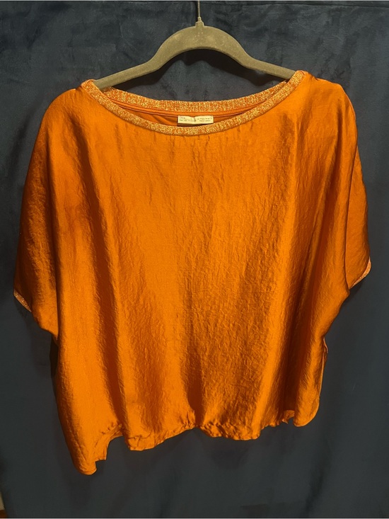 Zara Tops - Zara Bright Orange Satin Short-Sleeve Tunic